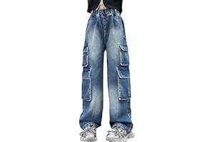 SEAUR Girls Jeans Wide Leg Jeans Kids Cargo Trousers Hip Hop Pants Loose Denim Pants Casual Streetwear Pants
