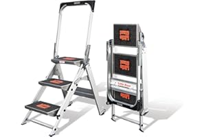 Little Giant 3 Tread Safety Step Ladder | Folding Step Stools | with Tool Tray Fitted into Handrail