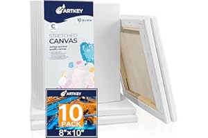 ARTKEY Stretched Canvas for Painting 20x25cm 10-Pack, 300 GSM Triple Primed Acid-Free 100% Cotton Framed Canvas, Blank Art Canvases for Acrylics Pouring Oil Watercolor Painting