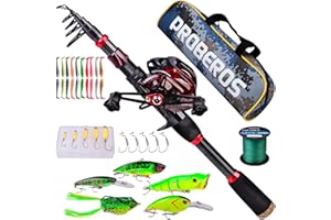 PROBEROS Canna da pesca e mulinello Combo, canna da pesca telescopica in fibra di carbonio da 2,1 m con mulinello da spinning/baitcasting, set di attrezzatura da pesca in acqua salata d'acqua dolce ghiaccio