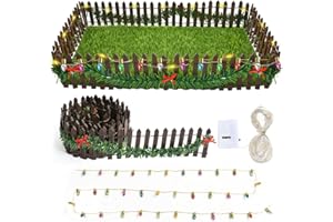 DIELIANHUA Mini Valla, Valla de Jardin en Miniatura, Vallas Jardín de Madera, con Luces de Colores, Ideal para Manualidades Navideñas, Decoraciones Jardín Miniatura, Decoraciones DIY para Casas Muñecas(C)