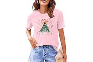 VVNTY Christmas T Shirts Women Christmas Tree T-Shirt Ladies Funny Xmas Short Sleeve Tops