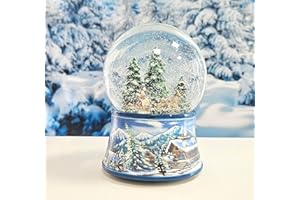 MINIUM COLLECTION Bola de nieve en trineo para árbol de Navidad | base paisaje invernal azul claro | con caja de música | altura: 14 cm x ancho: 10 cm | 20102