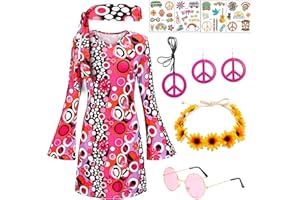 shengo 70S Hippie Dress, Ladies Hippie Costume 60S 70S Hippie Clothing Hippie Accessories, Women Disco Outfit Costume 70S Fashion Ladies Fancy Dress Costumes For Carnival Theme Party