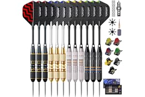 ‎TURNART Turnart Dartpfeile mit Metallspitze, 12 Stück Profi Steeldarts mit Dart Case