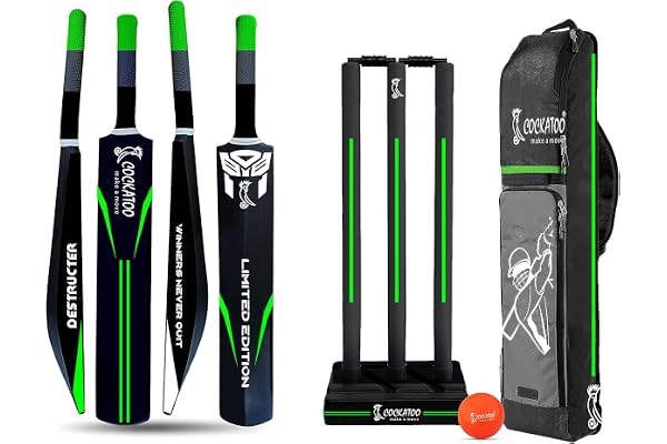 Cockatoo Destructor Complete Cricket Set, Cricket Kit Combo, Cricket Bat (30.5'' x 4.0'') with 3 Stumps Wicket Set and 1 Tennis Ball, Size-5(8-12 Years)