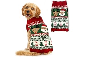 BLUE PLANET FANCY DRESS Dog Christmas Jumper - Green and Red with Santa and Reindeer - L - Winter Coat Sweater Xmas Dogs Puppy Outfit Elf Snowman Santa