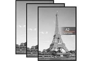 upsimples 3 Pack A2 Picture Frame, A2 Black Picture Frame for Photo Gallery - Slide-In Strips, Horizontal or Vertical Wall Mounting