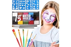 Yoirzit Truccabimbi Kit, Trucca Bimbi Viso, Face Painting Bambini, 15 Colori, Lavabile, Con 40 Stencil, 8 Pennelli Per Halloween, Natale, Carnevale
