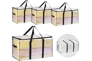 VENO 4 Pack Heavy Duty Moving Bags for Clothes,Extra Large Moving House Essentials,Underbed Storage Packing Boxes for Duvet,Waterproof Laundry Bags Organiser (Clear, 4 Pack)