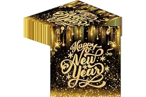 BUSCANDO 40Stück Servietten Silvester Neujahr Servietten Gold Schwarz Silvester Deko Silvester Tischdeko 2025 Happy New Year Servietten Silvester Papierservietten Silvester Party Accessories Deko