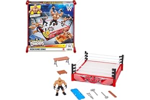 Mattel WWE - Knuckle Crunchers Rebound Ring, playset con tappeto Flex Mat rimbalzante, include l'action figure di Brock Lesnar e 7 accessori da ring, giocattolo per bambini, 6+ anni, HWH18