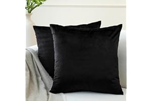 ENCASA XO Encasa Velvet Cushion Covers (40x40 cm) Set of 02 | Black | Luxurious Square Velvet Throw Pillow Covers With Invisible Zippers| Living Room, Sofa, Chair