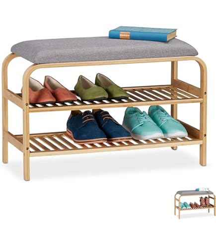 Relaxdays schoenenbank bamboe, 2 etages, open, HxBxD