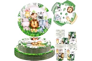 ENCETARDE Safari Jungle Birthday Tableware Set - Decorazioni per il primo compleanno degli animali selvatici - 40 piatti piani, 40 piatti da dessert, 40 bicchieri, 40 tovaglioli per bambini, ragazzi, feste con