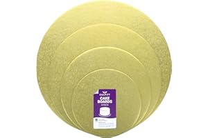 Culpitt Double Thickness Round Cake Cards, 4 Board Multipack, 6", 8", 10", 12", Cut Edge Cards, Gold Cake Boards, 3mm Thick, 4 Pack For Tiered Treats