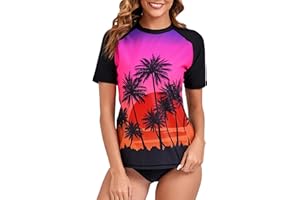 Halcurt UV Shirt Damen Kurzarm Rash Guard UPF 50+ Schwimmshirt Schnell Trocknender Badeshirt S-XXL