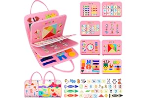 Quanquer Busy Board Montessori Toys For 1 2 3 4 Years Old, 8 IN 1 Busy Book Sensory Board Preschool Learning Fine Motor Skills Toys, Toddler Busy Book Boards Gift for Boys Girls Travel Plane Car