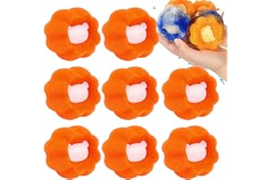 HonexCesng Anti Poil Machine à Laver, 8 Pièces Boule Anti Poil, Enleve Poil Animaux Réutilisable, Balle de Lavage, Attrape Poils Machine a Laver pour Vêtements et la Literie (Orange)