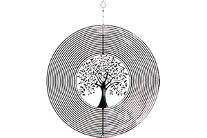 SPRING SONG Wind Spinner 3D Stainless Steel Indoor Outdoor 10" Mirrored Stainless Steel Tree of Life Decoration Crafts Ornaments Kinetic Yard Art, Hanging Wind Spinners Decor Gifts