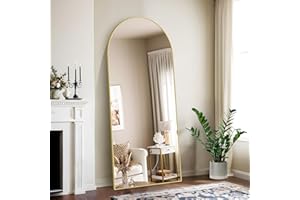 NASSYOU NIMURY Espejo de Pie 179 x 65 cm, Arqueado de Pared Con Marco de Aluminio Dorado, de Cuerpo Entero Para Baño, Dormitorio, Entrada y Pasillo