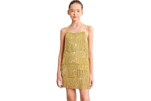 Mulnall Vestito da ragazza latina con nappa scintillante, vintage, da ballo, per bambini, con frange lirice, gonna doppia, crisscross back performance, ballroom party