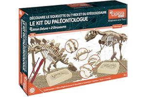 EXPLORA SCIENCES EXPLORA - 2 Squelettes de Dinosaures - Kit De Paléontologue - 039402 - Plâtre à Creuser - Kit de Découverte - Jeu pour Enfant - Scientifique - Aventure - Ludique - Fossiles - À Partir de 6 Ans