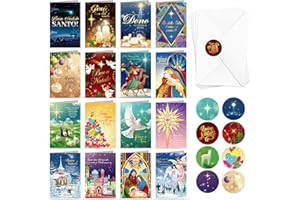 DPKOW 16 x Presepe Natale Biglietti Auguri con Buste Adesivi, Natività Presepe Biglietti Natalizio Gesù Cristo Italiano, Originale, Stella Guida, Luce Eterna