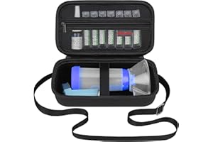 Elonbo Carrying Case ​for Asthma Inhaler, Inhaler Spacer for Kids and Adults, Masks, Inhaler Holder Asthma Travel Bag, Pocket Fits Allergy Meds, Ventolin Inhaler, Black+Shoulder Strap (Case Only)