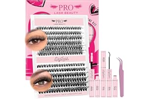 ‎PRO LASHBEAUTY DIY Wimpernverlängerung Kit mit 240 Pcs Cluster lash extension set individuelle Wimpern Kit Bindung,Siegel,Cluster Lash Glue Wimpernkleber Entferner Applikator (3Dstyle-60D+80D-D-8-16mix Kit)