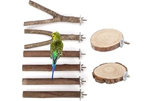 Mogokoyo 8 PCS Natural Wood Bird Perch Birdcage Stand Wooden Parrot Perch Stand Perch Platform Cage Accessories for Parrotlets Budgies Cockatiels Parakeets Lovebirds