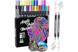 Sonlaryin Marqueur Peinture Acrylique, 24 couleurs Double Pointe Feutre Acrylique, Feutres Coloriage Adulte pour peinture rupestre, bricolage, céramique, verre, toile, bois