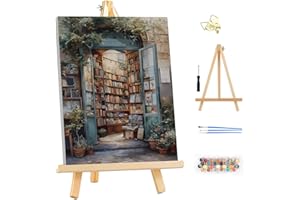 MEIYUDA DIY Paint by Numbers for Adults with Frame Bookshop, Paint by Numbers Kits, Arts and Crafts for Beginner, Drawing Paintwork Wall Art 25x35cm