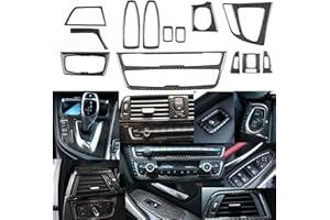 JoyFan 13PCS Carbon Fiber Look Control Gears Panel Protective Cover Molding Trims Frame Decor Sticker Cover Kit for BMW 3 4 Series F30 F34 Interior Decoration Accessories (Black, 13PCS)