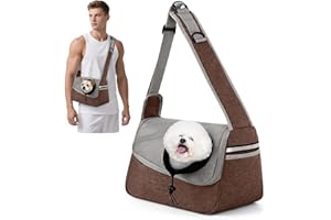 ALLSOPETS Marsupio per Cani Piccoli e Gatti Borsa Trasportino Respirante Tasca da Viaggio per Cani con Tracolla Regolabile e Tasca Laterale per Viaggi Esterni e Campeggio (Marrone caffè)