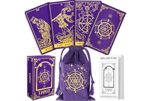 Hihealer 78 Tarot Cards Deck with Guide Book and Linen Carry Bag, Classic Original Tarot Cards for Beginners to Experts, Witchy Spiritual Gifts for Women (Purple Gold)