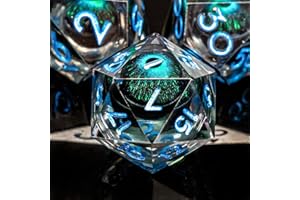 KERWELLSI Liquid Core Cat Eye DND Dice Set D&D with Gift Box, Green Sharp Edged Resin Polyhedral & RPG Role Playing Game Dice, 7 Pcs Beholder Dungeons and Dragons Handmade D20 D12 D10 D8 D6 D4 Dice