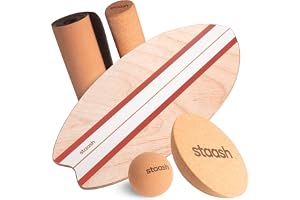 STAASH® Balansbräda i Trä Premium – Balance Board 5-i-1 Set: Bräda + Rulle + Halvklot + Boll + Korkmatta – Gratis STAASH Trän