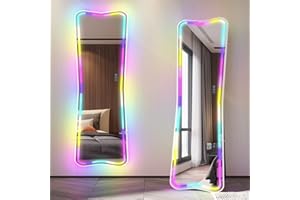 LVSOMT Espejo de cuerpo entero con iluminación RGB, 160 x 50 cm Espejo de cuerpo entero LED, Espejo de pared, Espejo de vestidor iluminado, Espejo grande de tamaño completo Para dormitorio, RGB Blanco