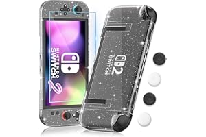 RHOTALL Slim Glitter Case für Nintendo Switch 2 2025, Hard PC Sparkle Crystal Schutzhülle mit gehärtetem Glas Bildschirmschutz für Switch 2 7.9 Inchsparkle, 4 Daumenkappen