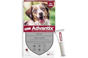 Advantix Chien Moyen entre 10 et 25 kg – Pipettes pour chien contre 6 parasites – Traitement et protection pour votre animal pendant 4 semaines – 4 x 2,5 ml