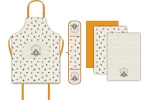 Sterling Sports 5-Piece Kitchen Set Apron, Double Oven Gloves & Tea Towels Set - Quick Dry kitchen Accessories For Baking & Cooking - Perfect Mothers Day Gifts For Baking Lovers