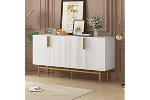 Rtopsu Credenza Moderna, Mobile Dispensa con 4 Ante e 2 Ripiani, Contenitore Buffet da Cucina per Soggiorno e Sala da Pranzo, 152,5x40,5x80 cm, Bianco