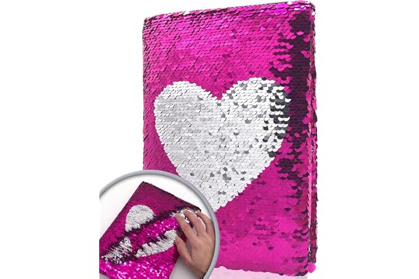 GINMLYDA Journal intime Fille Paillette Réversibles Rose, 21x14cm 80 Feuilles Lignées Cœur Carnet Secret Fille Cadeaux D'anniversaire Pour Enfant et Garçon
