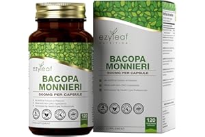 ‎EZYLEAF NUTRITION Ezyleaf Brahmi Kapseln 500mg Bacopa Monnieri 50% Bacoside | 120 Brahmi Kapseln | Bacopa Monnieri Extract, Ayurveda, Brahmi Pulver | Vegan, Gentechnik-, Allergen- & Glutenfrei | Hergestellt in GB