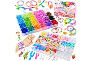 DIYLAND Loom Bänder Set, 2 Boxen Basteln Mädchen 6 7 8 9 10 jahre, Bunte Gummibänder Kit Armbänder Selber Machen,19 Typen Perlen Haken Charms mit Geschenkbox für Anfänger Junge Mädchen Geschenk