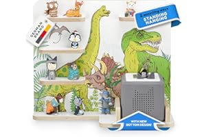 stadtecken wooden shelf for music box I Suitable for the Toniebox and Tonies I Perfect Tonie storage in the children's room I For standing up or hanging up (Dinosaur, with narrow bottom)