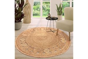 ‎TT HOME TT Home Jute Teppich Rund Wohnzimmer Esszimmer Boho Modern Handgemacht Mit Umrandung, Farbe: Natur 2, Größe:120 cm Rund