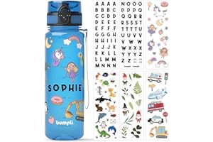 bumpli® Trinkflasche Kinder - 500ml - GRATIS Namensticker - Trinkflasche Kohlensäure geeignet, auslaufsicher - BPA-frei mit Fruchteinsatz - Ideal für Schule, Kindergarten, Sport (Blau)