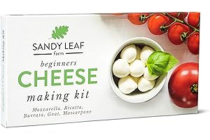 Sandy Leaf Farm Cheese Making Kit - Make 5 Different Cheeses, Homemade, DIY Ricotta, Burrata, Goat, Mascarpone, and Mozzarella Cheese Making Kits for Beginners w/ Vegetarian Rennet & Cheese Cloth